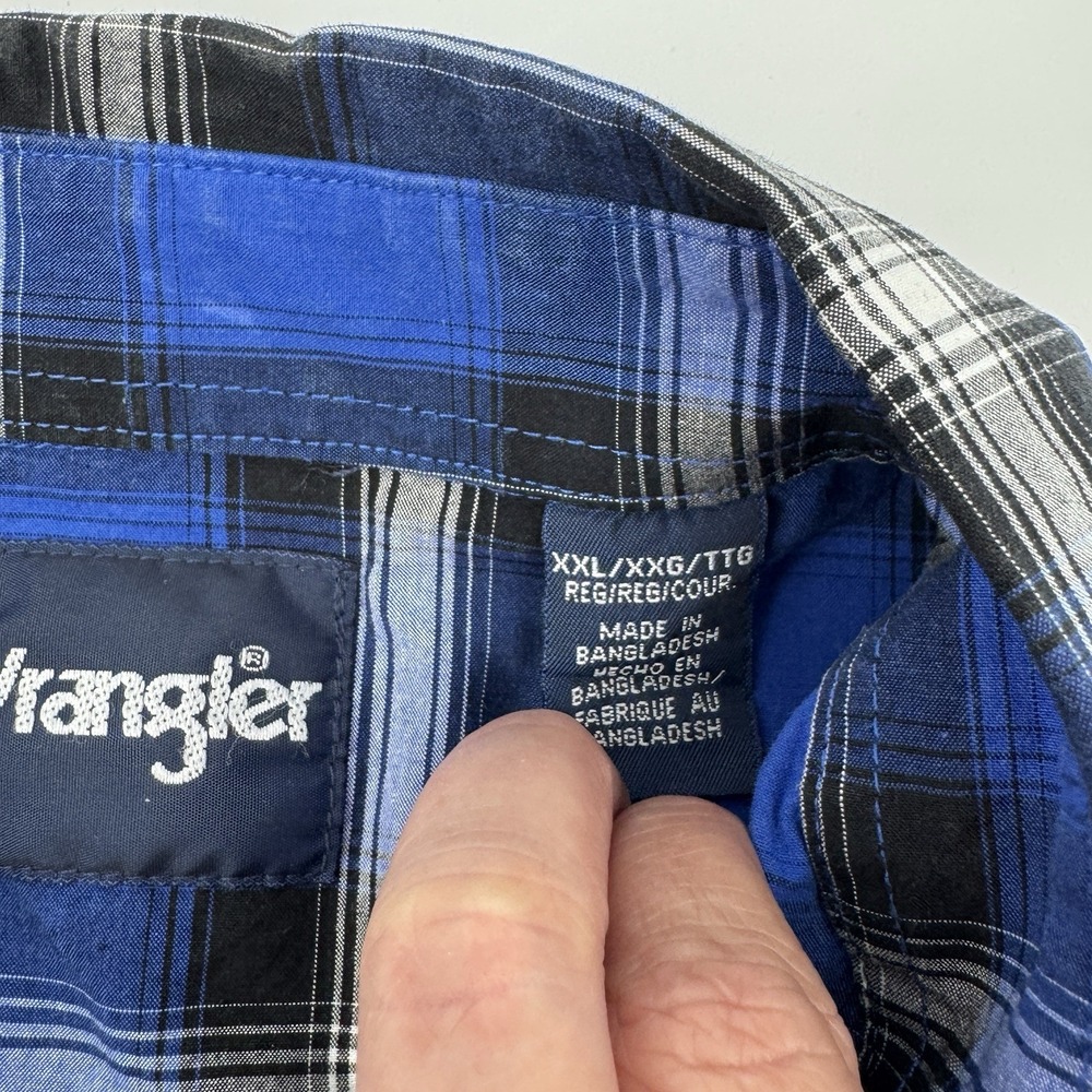 Wrangler Plaid Western Pearl Snap Shirt XXL Blue Y2K Cowboy Rodeo Workwear - Picture 6 of 9